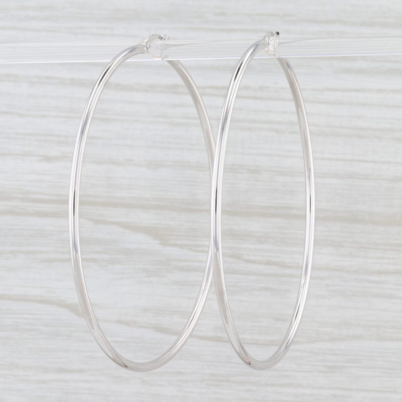 New Round Hoop Earrings 14k White Gold Snap Top Pierced Hoops 65mm x 2mm