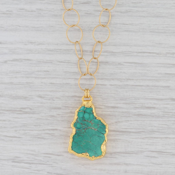 Light Gray New Nina Nguyen Turquoise Pendant Necklace Sterling 22k Gold Vermeil 20"