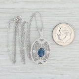 1.07ctw Blue Sapphire Diamond Filigree Pendant Necklace 14k White Gold 18"