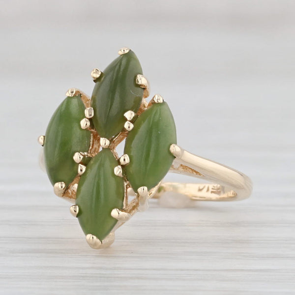 Light Gray Green Serpentine Cluster Ring 14k Yellow Gold Size 4.5