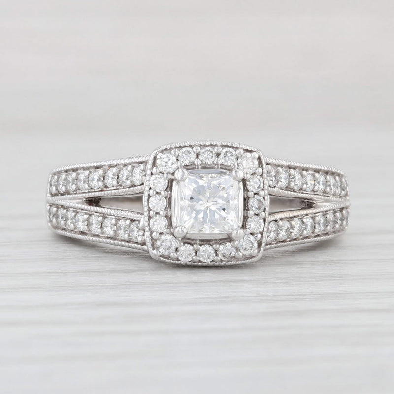 Light Gray 0.92ctw Princess Diamond Halo Engagement Ring 14k White Gold Size 7.25