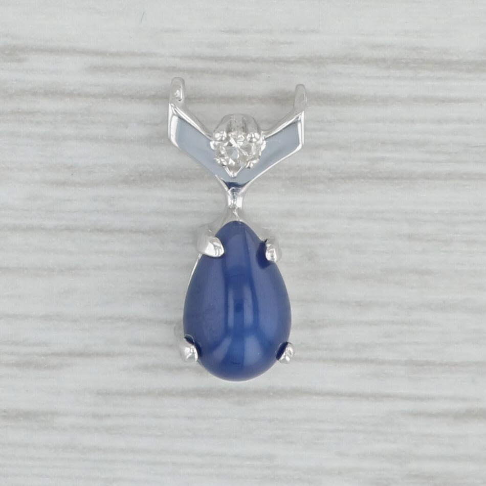 Gray Pear Cabochon Lab Created Star Sapphire Pendant 14k White Gold Diamond