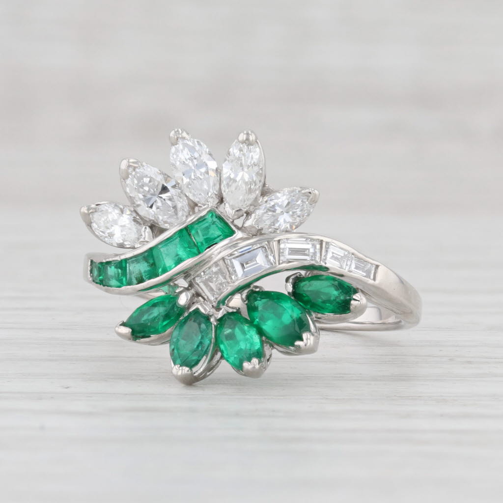 Light Gray 2.13ctw Emerald Diamond Cluster Ring Platinum Size 8 Cocktail