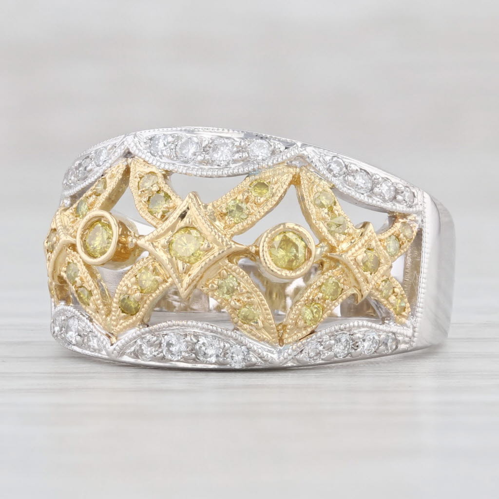 Light Gray 0.39ctw Yellow & White Diamond Flower Ring 18k Gold Size 7.25