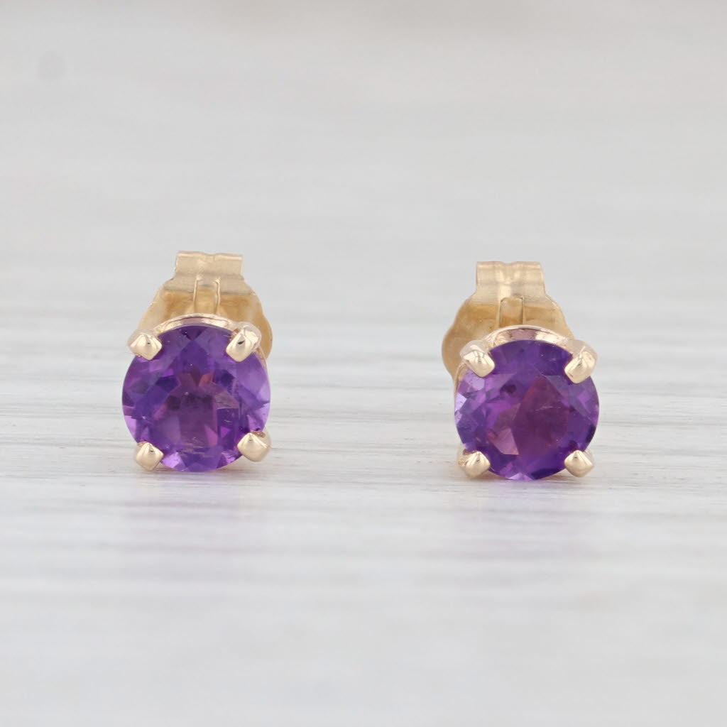 Light Gray New 0.81ctw Round Amethyst Stud Earrings 14k Yellow Gold February Birthstone