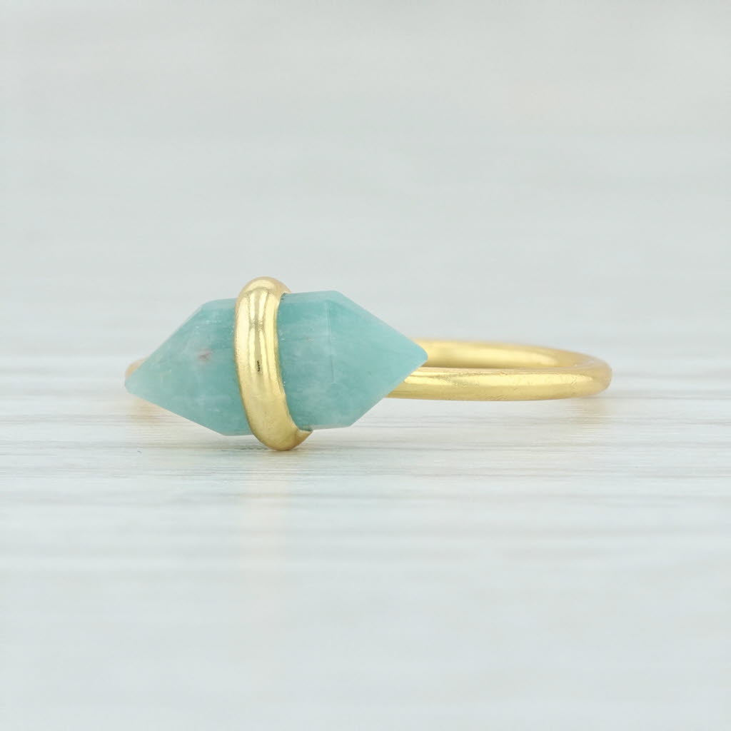 Light Gray New Amazonite Ring Sterling Silver 18k Gold Vermeil Adjustable Size Handmade