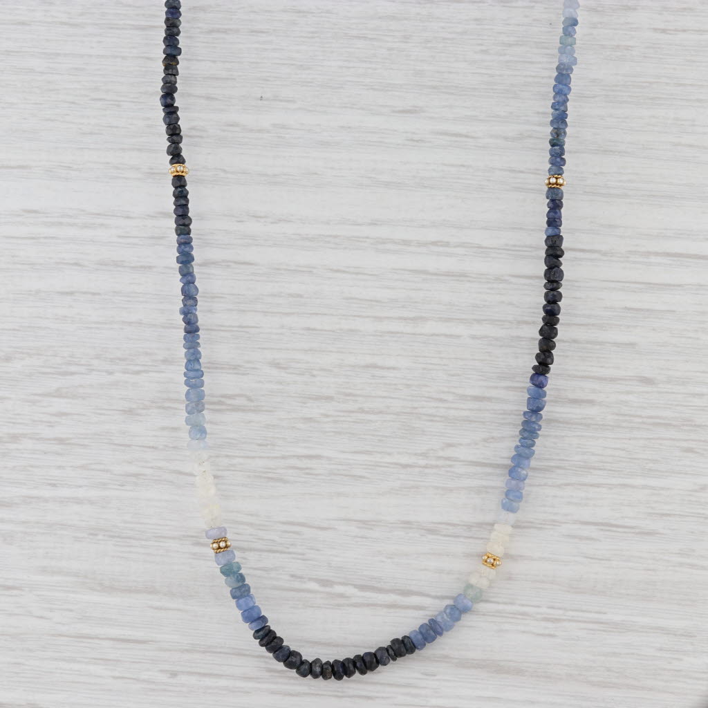 Light Gray New Nina Nguyen Sapphire Bead Necklace Sterling Gold Vermeil 32-36.5" Adjustable