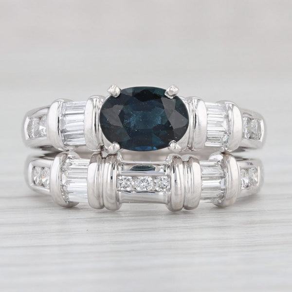 Light Gray 1.71ctw Blue Sapphire Diamond Engagement Ring Wedding Band Bridal 950 Platinum