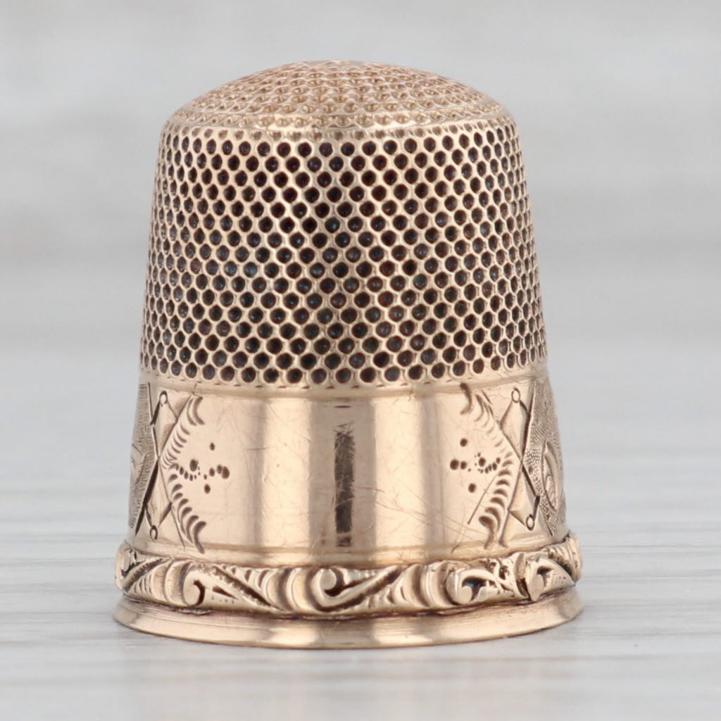 Gray Antique Size 10 Floral Thimble 10k Yellow Gold Engravable Sewing Collectible