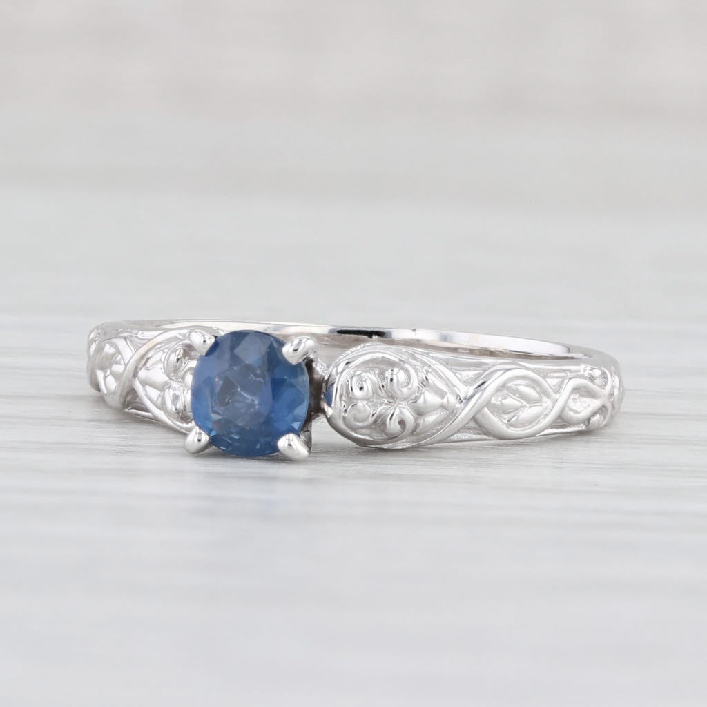 Light Gray 0.56ct Round Blue Sapphire Solitaire Ring 14k White Gold Size 8.5 Engagement