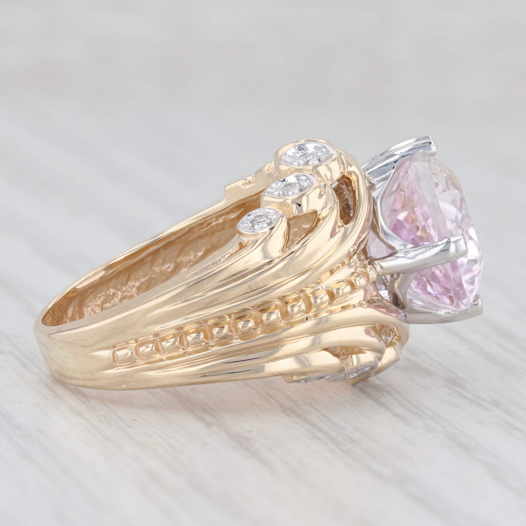 Light Gray 7.10ctw Pink Kunzite Diamond Ring 14k Yellow Gold Oval Solitaire Cocktail Size 6