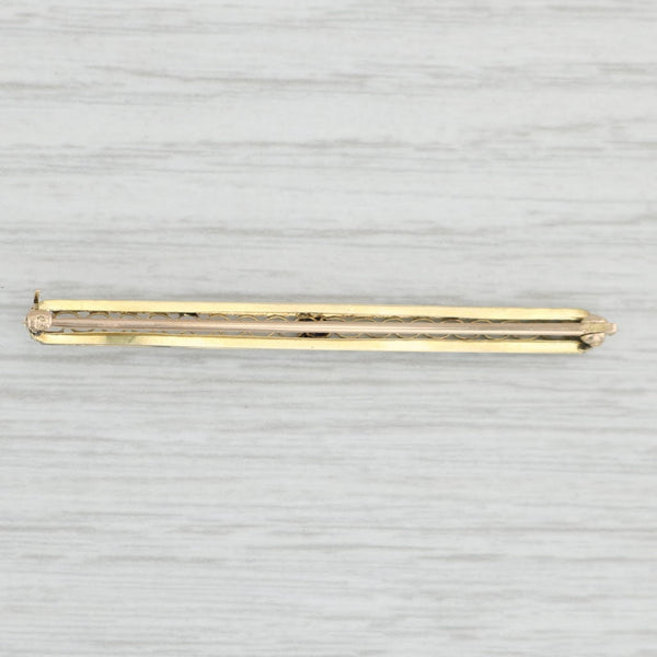 Light Gray Lab Created Sapphire Bar Pin Brooch 10k 14k Gold Platinum Vintage Filigree