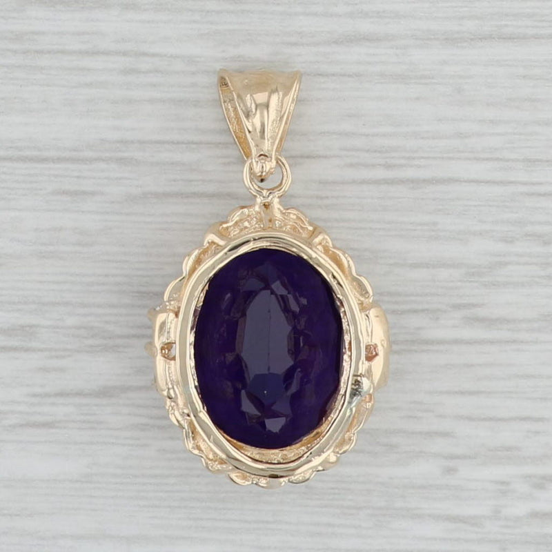11.70ctw Oval Amethyst Diamond Halo Pendant 14k Yellow Gold