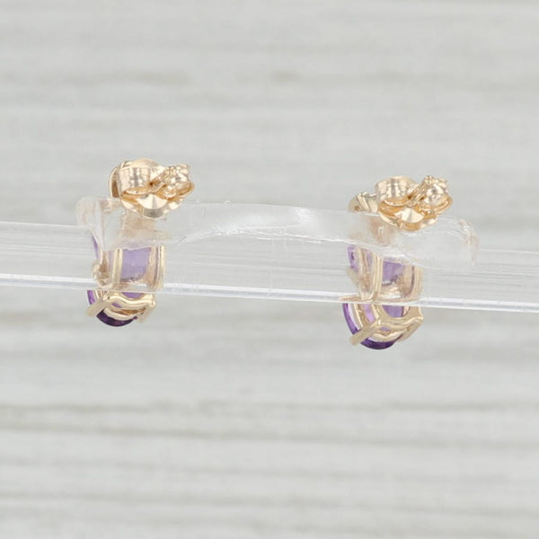 Light Gray 0.80ctw Oval American Stud Earrings 10k Yellow Gold Diamond Accents