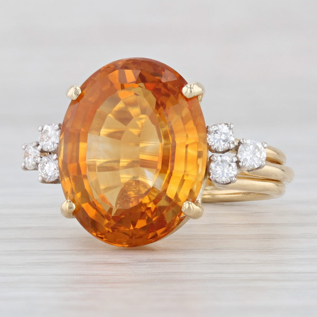 Light Gray 12.16ctw Oval Citrine Diamond Ring 18k Yellow Gold Size 7.5 Cocktail