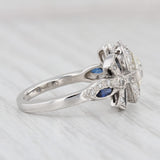 Art Deco 1.47ctw Diamond Sapphire Ring Platinum Size 6.75 Engagement