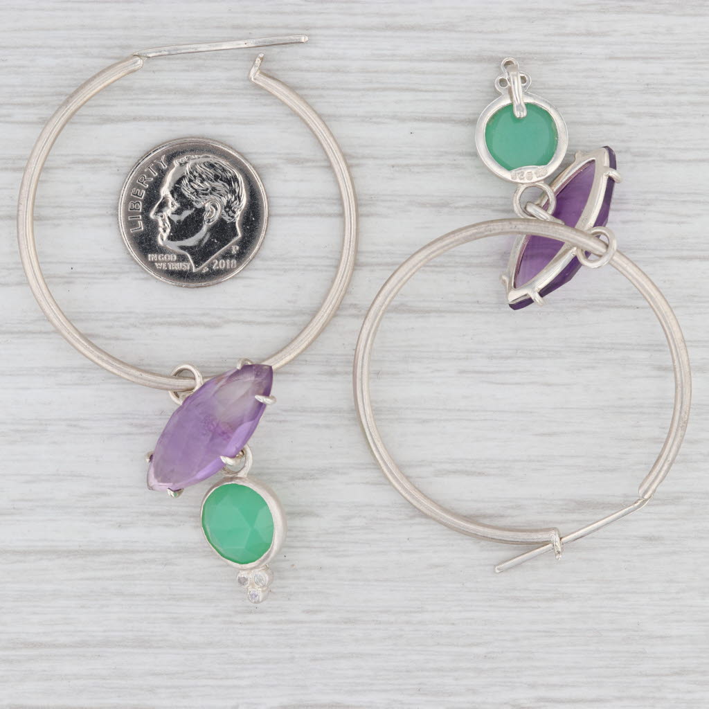 Light Gray New Nina Nguyen Hoop Earrings Sterling Amethyst Chrysoprase Moonstone Charms