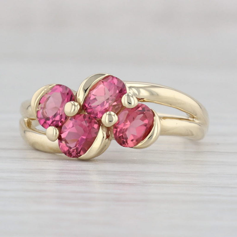1.20 Pink Tourmaline Cluster Ring 14k Yellow Gold Size 8.25 Bypass