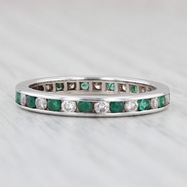 Light Gray 0.90ctw Emerald Diamond Eternity Band 14k White Gold Size 6.75 Wedding Ring