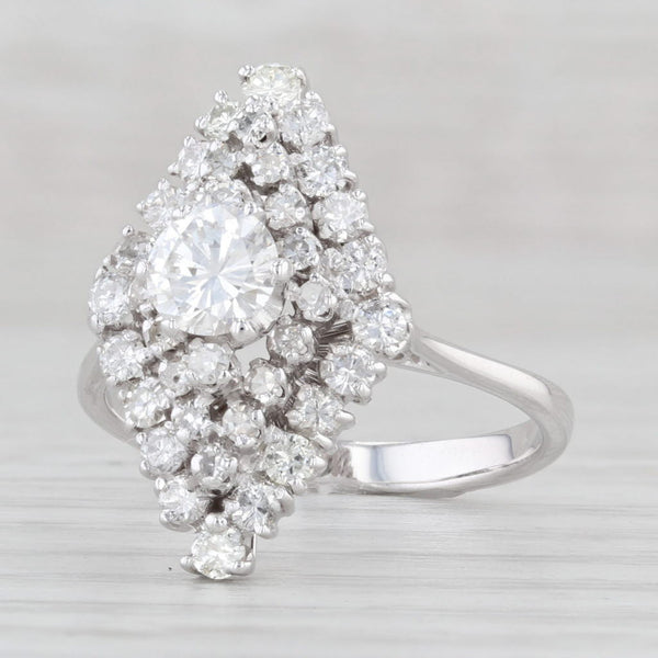 Light Gray 1.10ctw Round Diamond Marquise Halo Ring 18k White Gold Size 7 Engagement