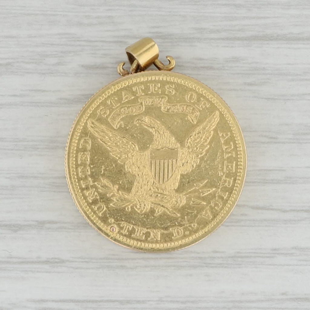 Gray Vintage Bueche Girod 1893 $10 US Gold Liberty Head Coin Hidden Watch Pendant