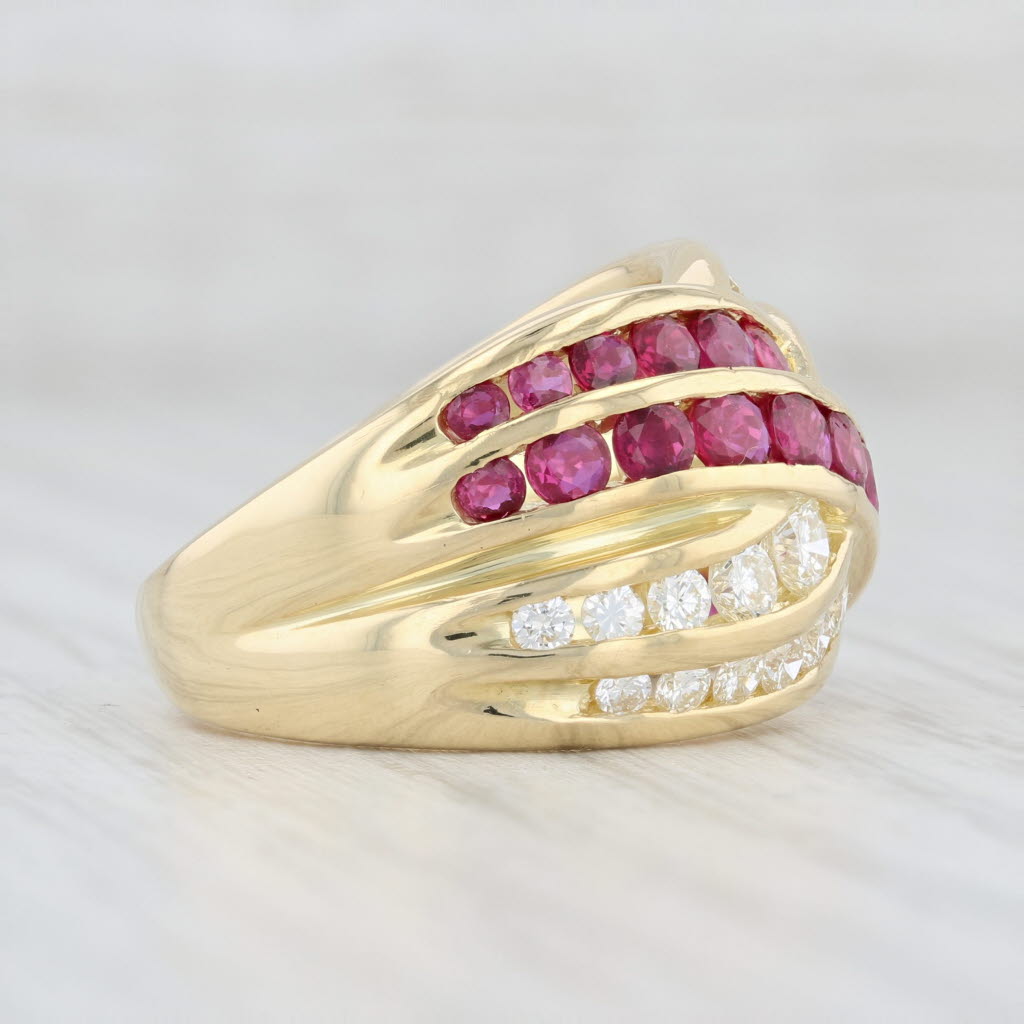 Light Gray 2.80ctw Ruby Diamond Knot Ring 18k Yellow Gold Damiani Cocktail Woven