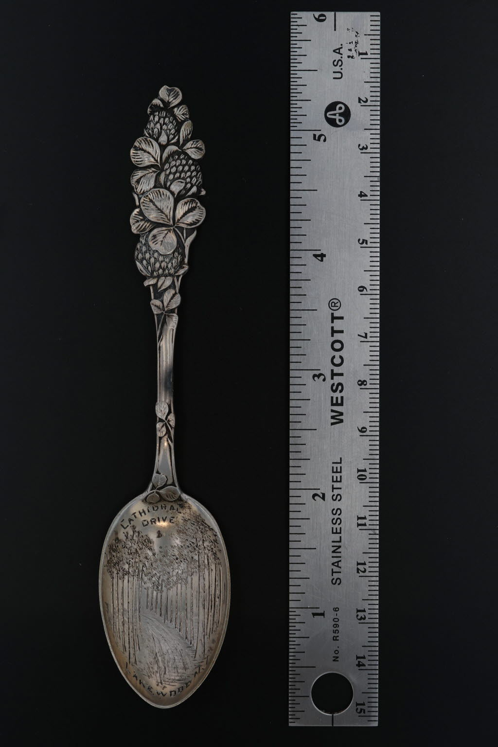 Black Antique Lakewood New Jersey Cathedral Drive Souvenir Spoon Sterling Silver 5.25”