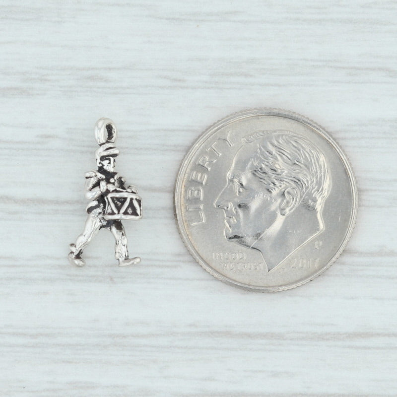 Light Gray Little Drummer Boy Charm Sterling Silver 12 Days of Christmas Drummers Drumming