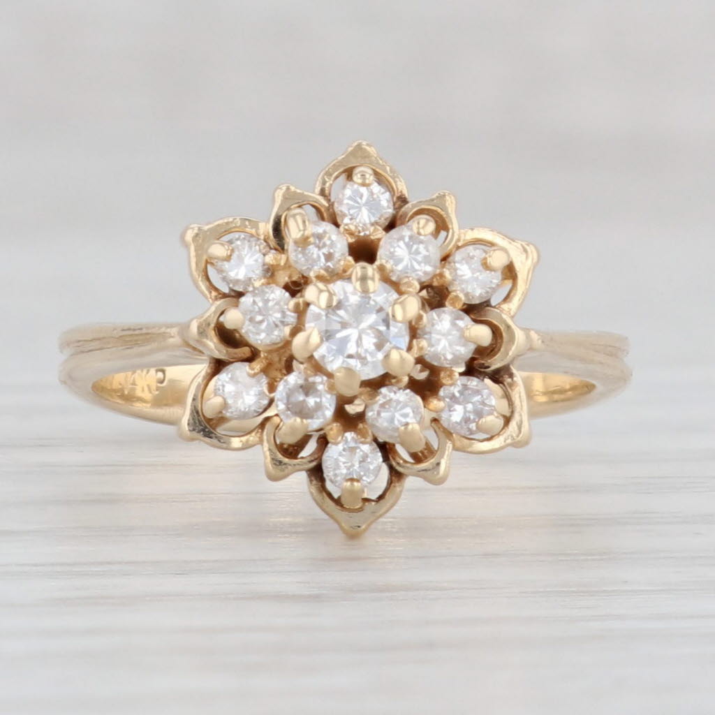 Light Gray 0.47ctw Diamond Cluster Flower Ring 14k Yellow Gold Size 6.75 Engagement