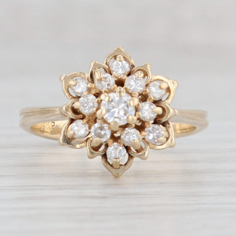 Light Gray 0.47ctw Diamond Cluster Flower Ring 14k Yellow Gold Size 6.75 Engagement