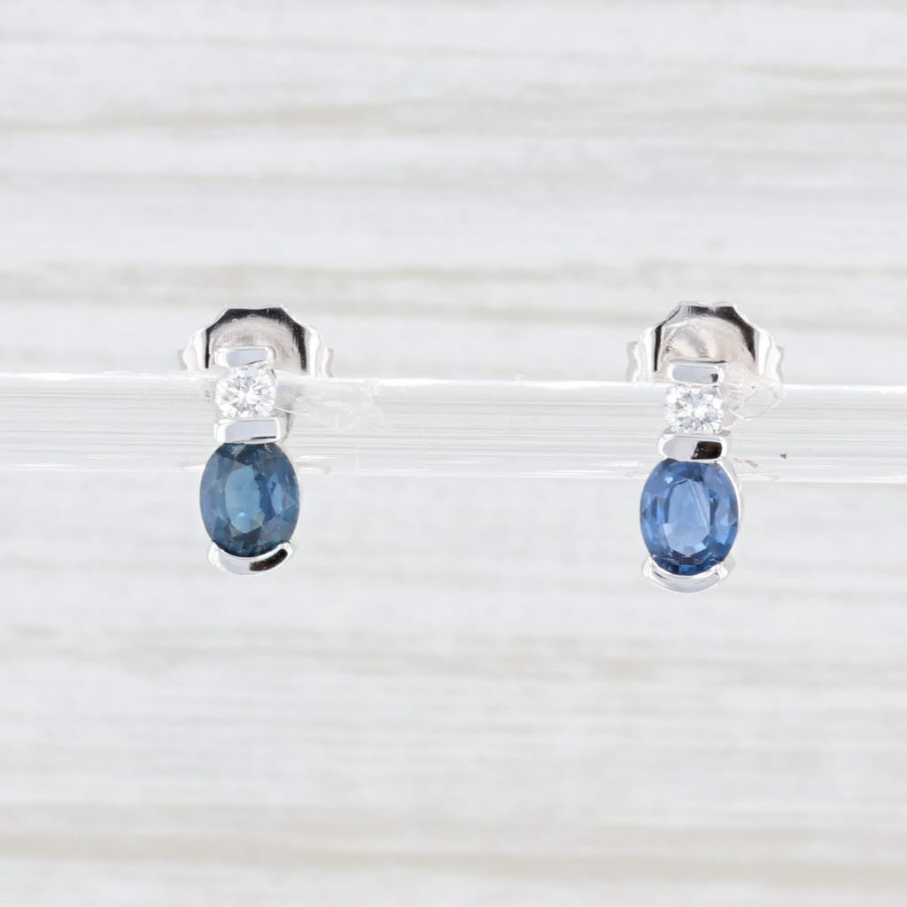 Lavender 0.84ctw Blue Sapphire Stud Earrings 14k White Gold September Birthstone