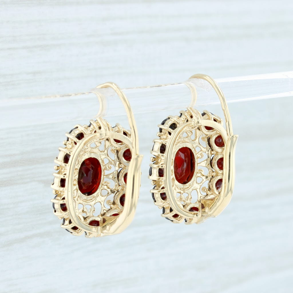 Lavender 4.50ctw Garnet Drop Earrings 18k Yellow Gold Vintage Filigree Lever Back Pierced