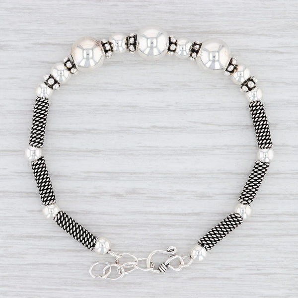 Light Gray New Bead Statement Bracelet Sterling Silver Beaded Chain 7.25-8.25"
