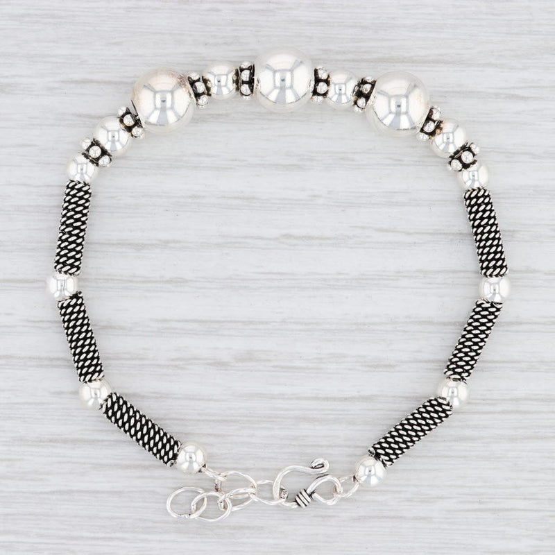 Light Gray New Bead Statement Bracelet Sterling Silver Beaded Chain 7.25-8.25"