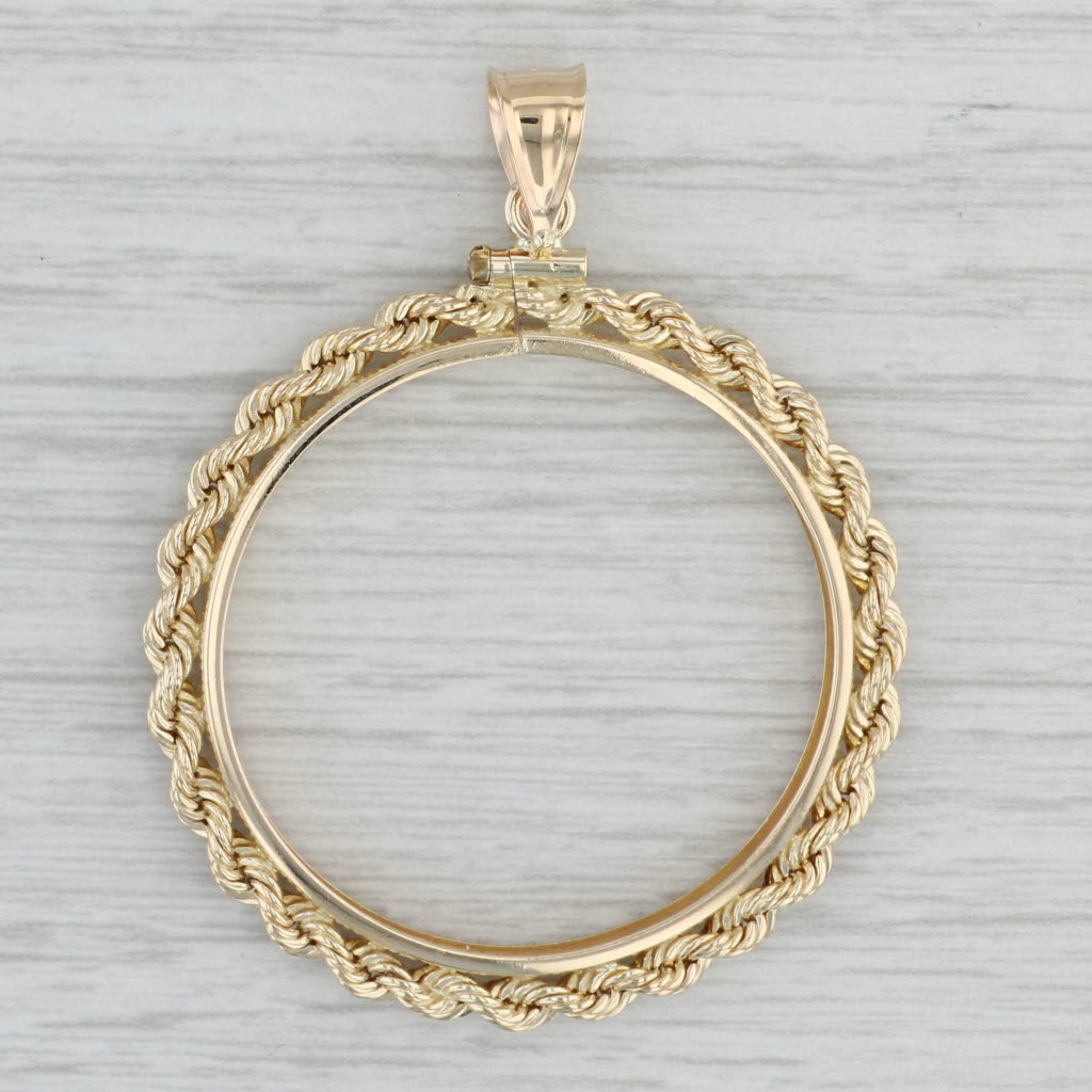 Gray 31mm Coin Holder Bezel Pendant 14k Yellow Gold