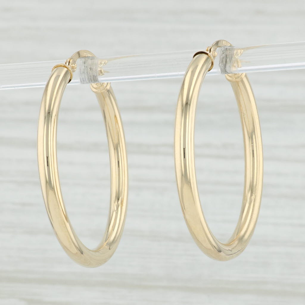 Light Gray New Round Hoop Earrings 14k Yellow Gold 3 x 32mm Pierced Hoops