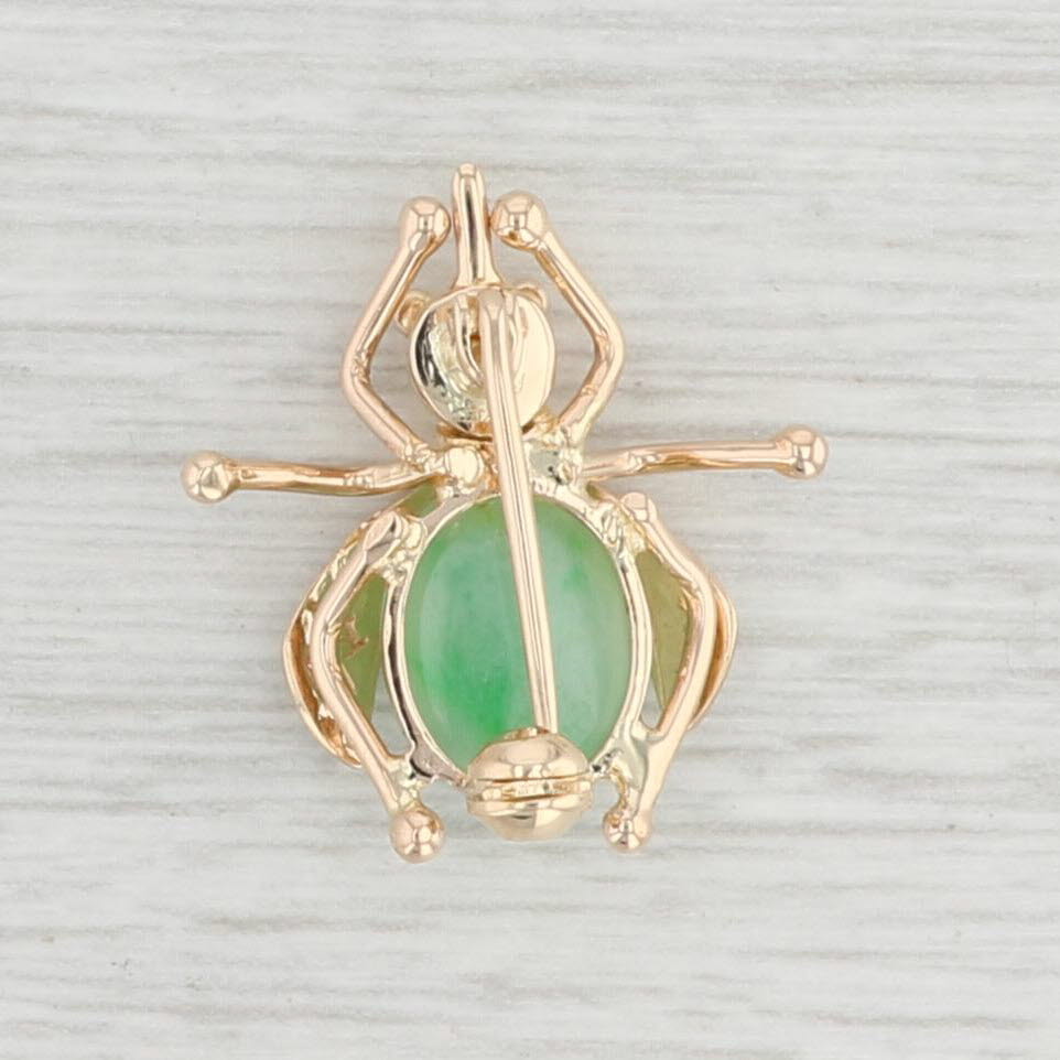 Light Gray Green Jadeite Jade Mosquito Brooch 14k Yellow Gold Insect Bug Jewelry