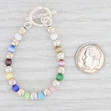 New Multi Color Glass Bead Bracelet Small 4.5" Sterling Silver Toggle Clasp