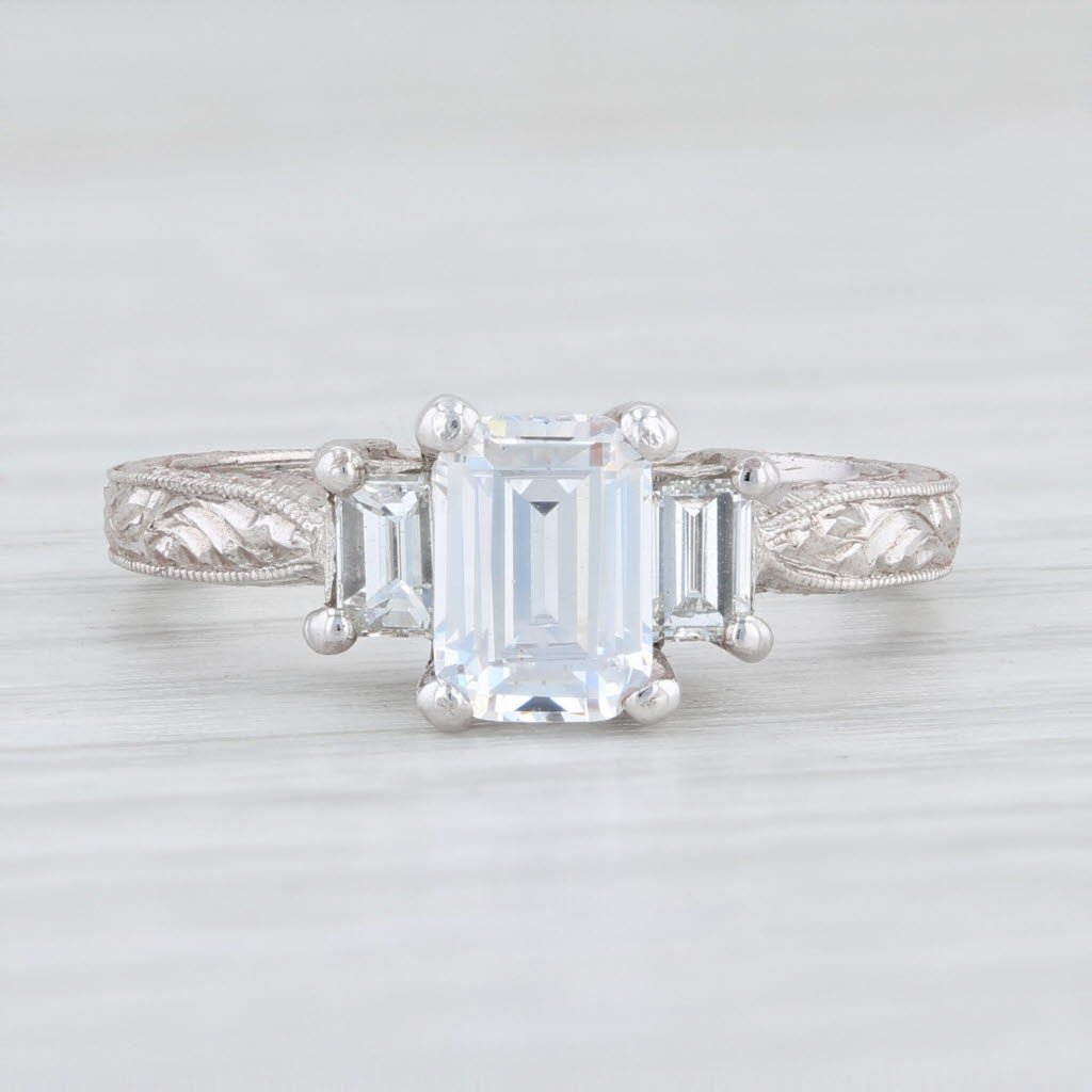 Light Gray New Tacori Emerald Cut 3 Stone Engagement Ring 18k Gold Platinum Semi Mount 2199