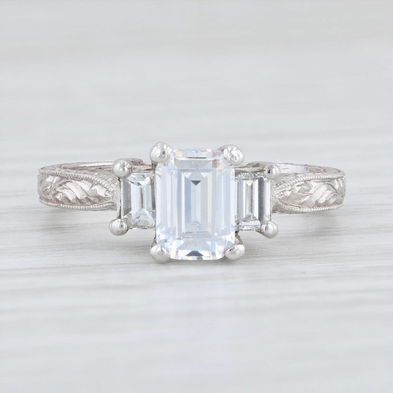 Light Gray New Tacori Emerald Cut 3 Stone Engagement Ring 18k Gold Platinum Semi Mount 2199