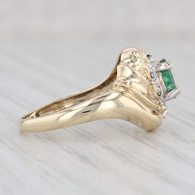 0.46ct Oval Emerald Diamond Scalloped Ring 10k Yellow Gold Size 6