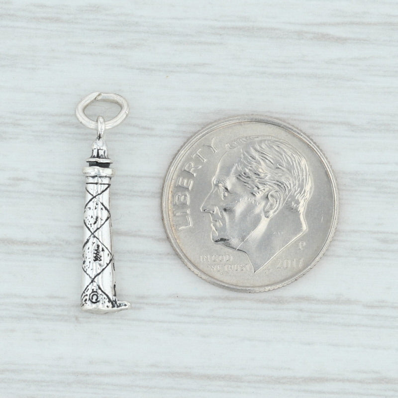 Light Gray Cape Lookout Lighthouse Charm Sterling Silver Nautical North Carolina Souvenir