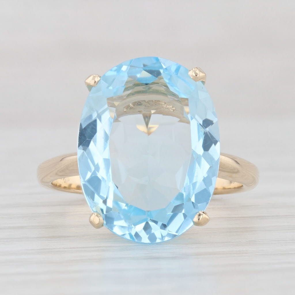 Light Gray 9.41ct Oval Blue Topaz Solitaire Ring 14k Yellow Gold Size 6.5