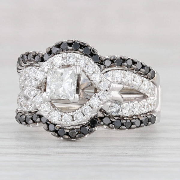 Light Gray 1.60ctw Princess Square Diamond Engagement Ring Wedding Band Jacket 14k Gold