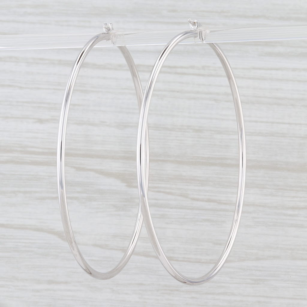 Light Gray New Round Hoop Earrings 14k White Gold Snap Top Pierced Hoops 65mm x 2mm