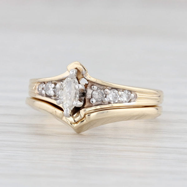 Light Gray 0.27ctw Marquise Diamond Engagement Ring Wedding Band Bridal Set 14k Gold Size 5