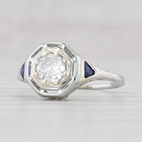 Art Deco 0.41ctw Diamond Synthetic Sapphire Ring 18k White Gold Engagement