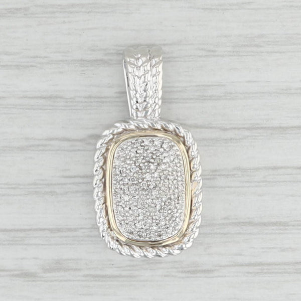 0.10ctw Diamond Pendant 14k Gold Sterling Silver Rope Accents