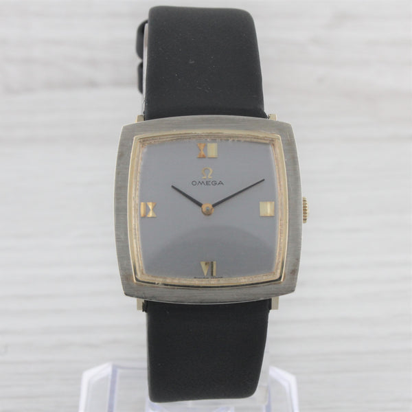 Light Gray Vintage c.1969 Omega 14k Yellow Gold Square Midsize Manual Watch Modern Roman