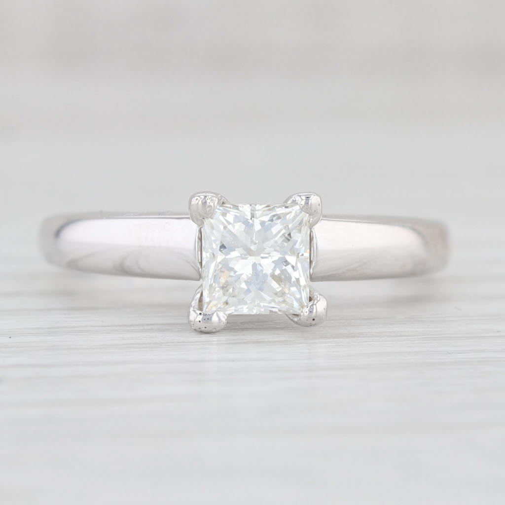 Light Gray GIA 0.99ct Princess Square Diamond Solitaire Engagement Ring 14k White Gold Sz 7